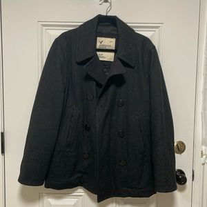 American eagle grey wool coat with a matching AE scarf